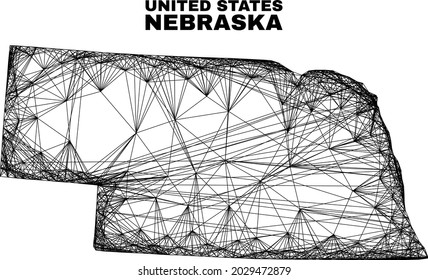 Net irregular mesh Nebraska State map. Abstract lines are combined into Nebraska State map. Wire carcass 2D net in vector format.