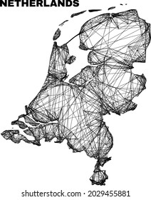 Net irregular mesh Netherlands map. Abstract lines are combined into Netherlands map. Linear frame flat net in vector format.