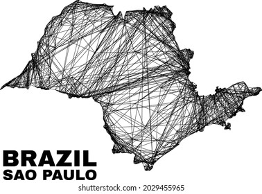 Net irregular mesh Sao Paulo State map. Abstract lines form Sao Paulo State map. Wire carcass flat net in vector format.