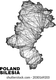 Net irregular mesh Silesian Voivodeship map. Abstract lines form Silesian Voivodeship map. Linear carcass flat net in vector format.