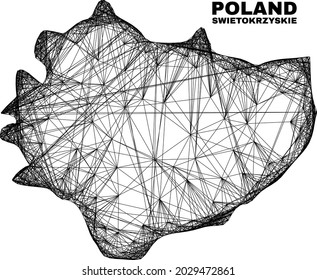 Net irregular mesh Swietokrzyskie Voivodeship map. Abstract lines are combined into Swietokrzyskie Voivodeship map. Linear frame 2D net in vector format.