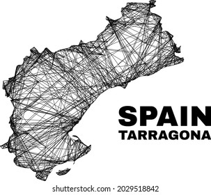 Net irregular mesh Tarragona Province map. Abstract lines are combined into Tarragona Province map. Wire carcass 2D net in vector format.