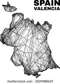 Net irregular mesh Valencia Province map. Abstract lines form Valencia Province map. Linear frame flat net in vector format.