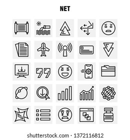 Net Line Icons Set For Infographics, Mobile UX/UI Kit And Print Design. Include: Mobile, Phone, Cell, Setting, Arrow, Bar, Chart, Antique, Icon Set - Vector
