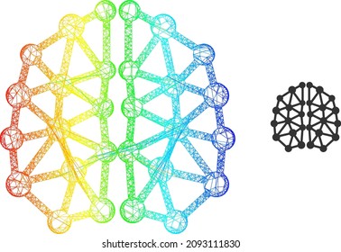 Net mesh AI structure model icon with rainbow gradient. Colored frame net AI structure icon. Flat frame created from AI structure symbol and crossed lines.