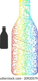 Netto-Mesh-Bierflaschen-Rahmensymbol mit Farbverlauf-Spektrum. Farbige Rahmen Maschenbierflasche Symbol. Flaches Mesh aus Bierflaschensymbol und Kreuzlinien.