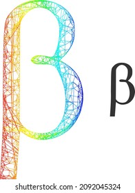 Net mesh Beta Greek lowercase letter carcass icon with spectral gradient. Bright frame net Beta Greek lowercase letter icon. Flat frame created from Beta Greek lowercase letter icon and crossed lines.