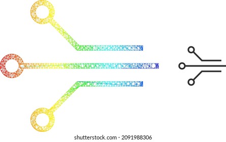 Net mesh circuit contacts carcass icon with spectral gradient. Colorful frame net circuit contacts icon. Flat carcass created from circuit contacts symbol and intersected lines.