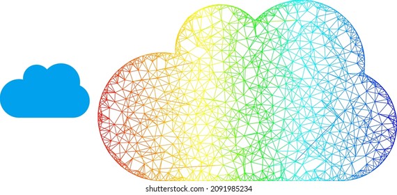 Net mesh cloud carcass icon with spectral gradient. Bright carcass mesh cloud icon. Flat framework created from cloud icon and crossed lines.