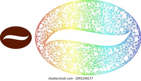 Net mesh coffee grain model icon with spectrum gradient. Colored frame mesh coffee grain icon. Flat mesh created from coffee grain pictogram and crossing lines.