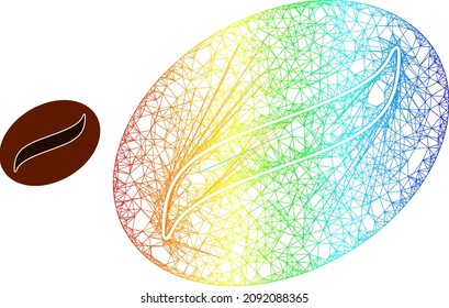 Net Mesh Coffee Seed Frame Icon With Rainbow Gradient. Colorful Frame Net Coffee Seed Icon. Flat Mesh Created From Coffee Seed Icon And Intersected Lines.