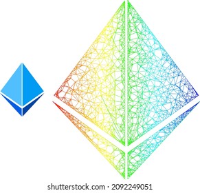 Icono de la canal de cristal de malla neta con gradiente de espectro. Icono de cristal de malla colorida de la canal. Modelo plano creado a partir de pictograma de cristal y líneas de cruce.