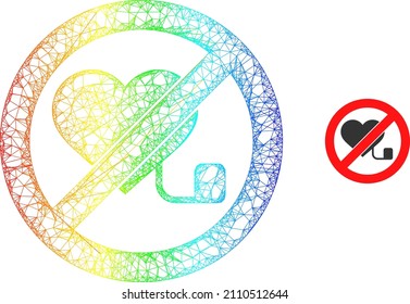 La malla neta prohíbe el icono de la canal marcapasos con gradiente arcoiris. La red de canales luminosos prohíbe el icono de marcapasos. Marco plano creado a partir de un icono de marcapasos prohibido y líneas interseccionadas.