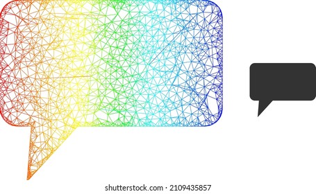 Net mesh hint cloud wireframe illustration with spectrum gradient. Vibrant carcass net hint cloud icon. Flat carcass created from hint cloud icon and intersected lines.