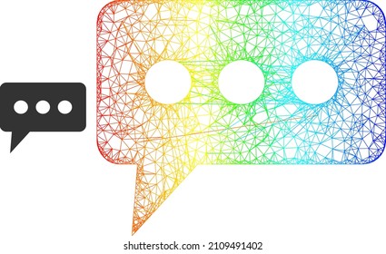 Net mesh opinion cloud model icon with spectrum gradient. Colorful carcass net opinion cloud icon. Flat framework created from opinion cloud icon and crossing lines.