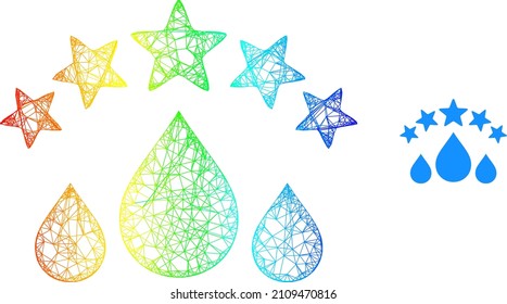 La calidad de la malla neta arroja el icono del marco con gradiente espectral. El cuadro vibrante de la red de calidad del agua cae en un icono. Modelo plano creado a partir de un icono de caídas de agua de calidad y líneas cruzadas.