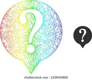 Net mesh query wireframe icon with rainbow gradient. Colored carcass mesh query icon. Flat carcass created from query icon and crossing lines.