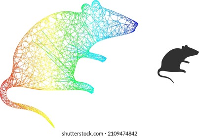 Net mesh rat carcass icon with rainbow gradient. Colorful carcass net rat icon. Flat frame created from rat icon and intersected lines.