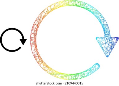 Net mesh rotate CW frame icon with spectral gradient. Bright frame net rotate CW icon. Flat model created from rotate CW icon and intersected lines.