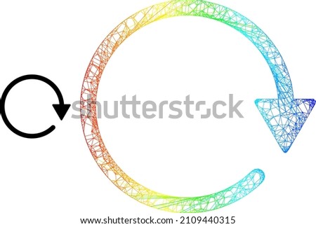 Net mesh rotate CW frame icon with spectral gradient. Bright frame net rotate CW icon. Flat model created from rotate CW icon and intersected lines.