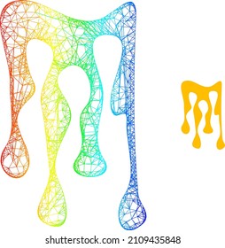 Net mesh sticky honey drops frame icon with rainbow gradient. Vibrant frame mesh sticky honey drops icon. Flat mesh created from sticky honey drops symbol and crossed lines.