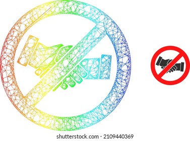 Net mesh stop handshakes frame icon with spectrum gradient. Vibrant frame net stop handshakes icon. Flat framework created from stop handshakes icon and intersected lines.