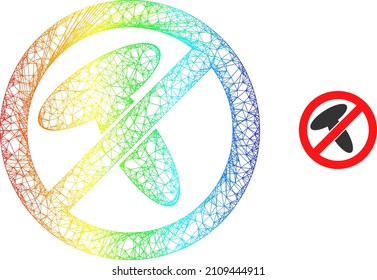 Icono de canal de hongos con gradiente de espectro de malla neta de parada de hongos. La colorida red de canales detiene el icono de hongos. Marco plano creado a partir del icono de setas de parada y líneas interseccionadas.