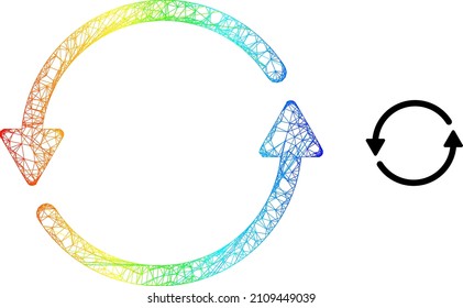 Net mesh update arrows framework icon with spectrum gradient. Colorful frame mesh update arrows icon. Flat frame created from update arrows pictogram and crossing lines.