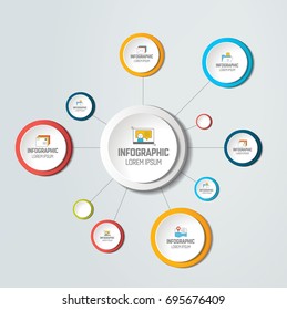 Net, molecule structure with circles.  Infographic, template,  network, flow chart, diagram. 