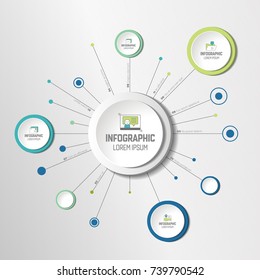 Estructura de moléculas de red con círculos.  Infografía, plantilla, red, diagrama de flujo, diagrama.