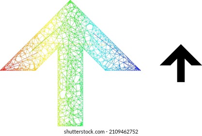 Icono de desplazamiento neto hacia arriba con gradiente de espectro. Icono de ascenso de la red de marco brillante. Marco plano creado a partir de un pictograma y líneas interseccionadas.