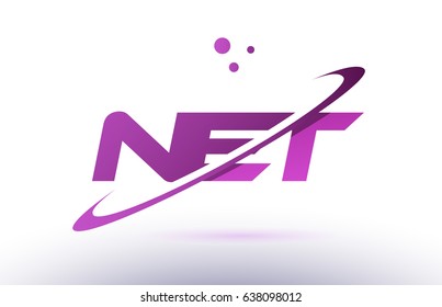 net n e t  alphabet letter logo combination purple pink creative text dots company vector icon design template