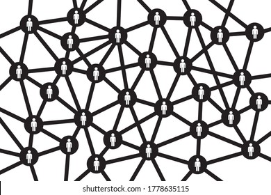 Net and networking - social connection between people in the society. United common crowd. Vector black and white illustration.