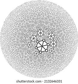 Los símbolos de nodos netos se componen en un grupo de burbujas. Composición de burbujas de iconos de nodos netos. El collage de burbujas esféricas abstractas está diseñado a partir de los símbolos de los nodos netos.