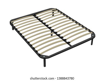  Net on a double bed frame with a slat base. Vector.