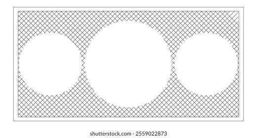 Net pattern with round blank space. Iron fence design for graphic desig. Cell pattern. Background diagonal squared grating. Geometric checkered texture. EPS vector illustration