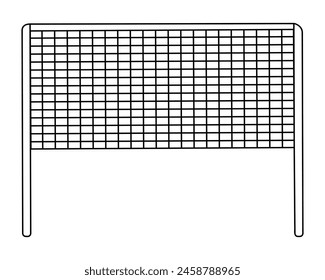 Net for playing volleyball or badminton. Front view. Sketch. Stretched net for sports games. Vector illustration. Outline on isolated background. Coloring book for children. Doodle style. 