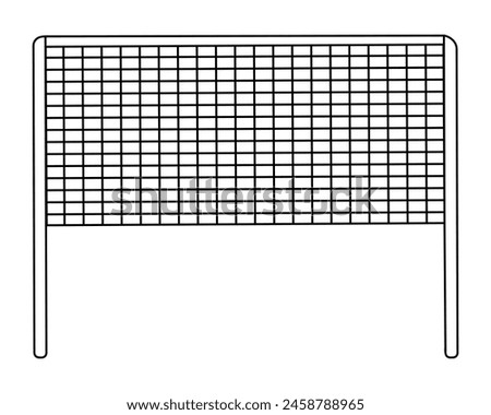 Net for playing volleyball or badminton. Front view. Sketch. Stretched net for sports games. Vector illustration. Outline on isolated background. Coloring book for children. Doodle style. 
