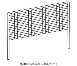 Net for playing volleyball or badminton. Sketch. Stretched net for sports games. Vector illustration. Outline on isolated background. Coloring book for children. Doodle style. Idea for web design.