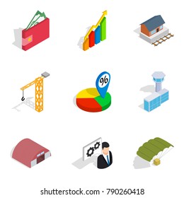 Net profit icons set. Isometric set of 9 net profit vector icons for web isolated on white background