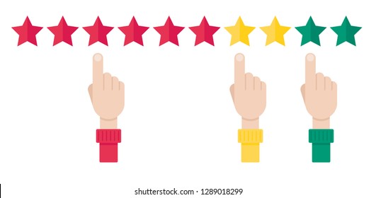 Net promoter score, loyalty concept. Man finger choosing someting. Vector illustration in flat style