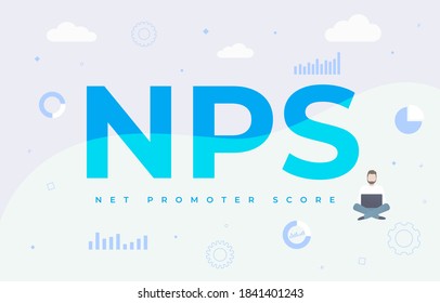 Net Promoter Score with NPS acronym abbreviation text. Idea of advertising and business communication, Education Technology Data Accounting concept. Flat vector illustration on white background