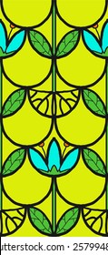 net seamless stained glass pattern in the form of a Lily flower with leaves and roots.