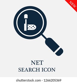 Net search icon. Net icon in magnifier icon. Editable Net search icon for web or mobile.