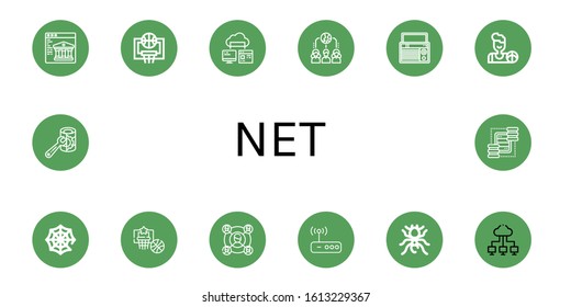 net simple icons set. Contains such icons as Web, Basketball, Computer storage, Network, Radio, Spider web, Connection, Router, Pheidole, can be used for web, mobile and logo