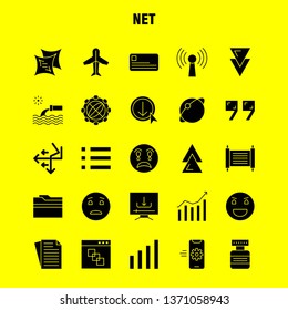 Net Solid Glyph Icons Set For Infographics, Mobile UX/UI Kit And Print Design. Include: Mobile, Phone, Cell, Setting, Arrow, Bar, Chart, Antique, Icon Set - Vector
