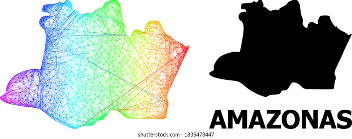 Net and solid map of Amazonas State. Vector model is created from map of Amazonas State with intersected random lines, and has spectral gradient.