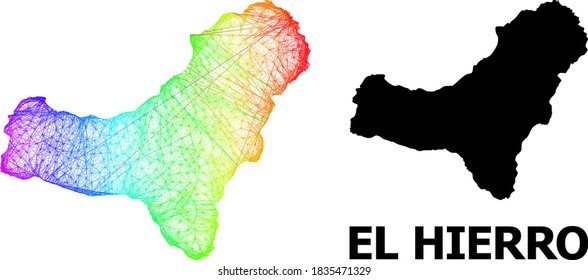 Net and solid map of El Hierro Island. Vector model is created from map of El Hierro Island with intersected random lines, and has rainbow gradient. Abstract lines form map of El Hierro Island.