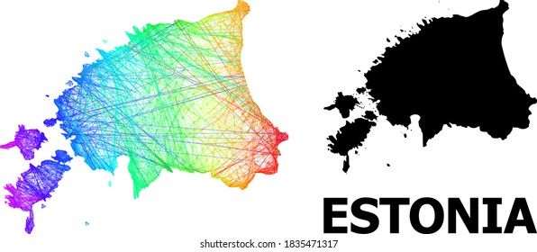 Net and solid map of Estonia. Vector model is created from map of Estonia with intersected random lines, and has spectrum gradient. Abstract lines are combined into map of Estonia.