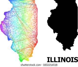 Net and solid map of Illinois State. Vector structure is created from map of Illinois State with intersected random lines, and has bright spectral gradient.